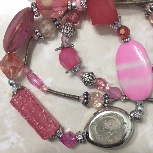Hallmark Vintage Pink And Silver Stretch Beaded Bracelet Set - Picture 2 of 4